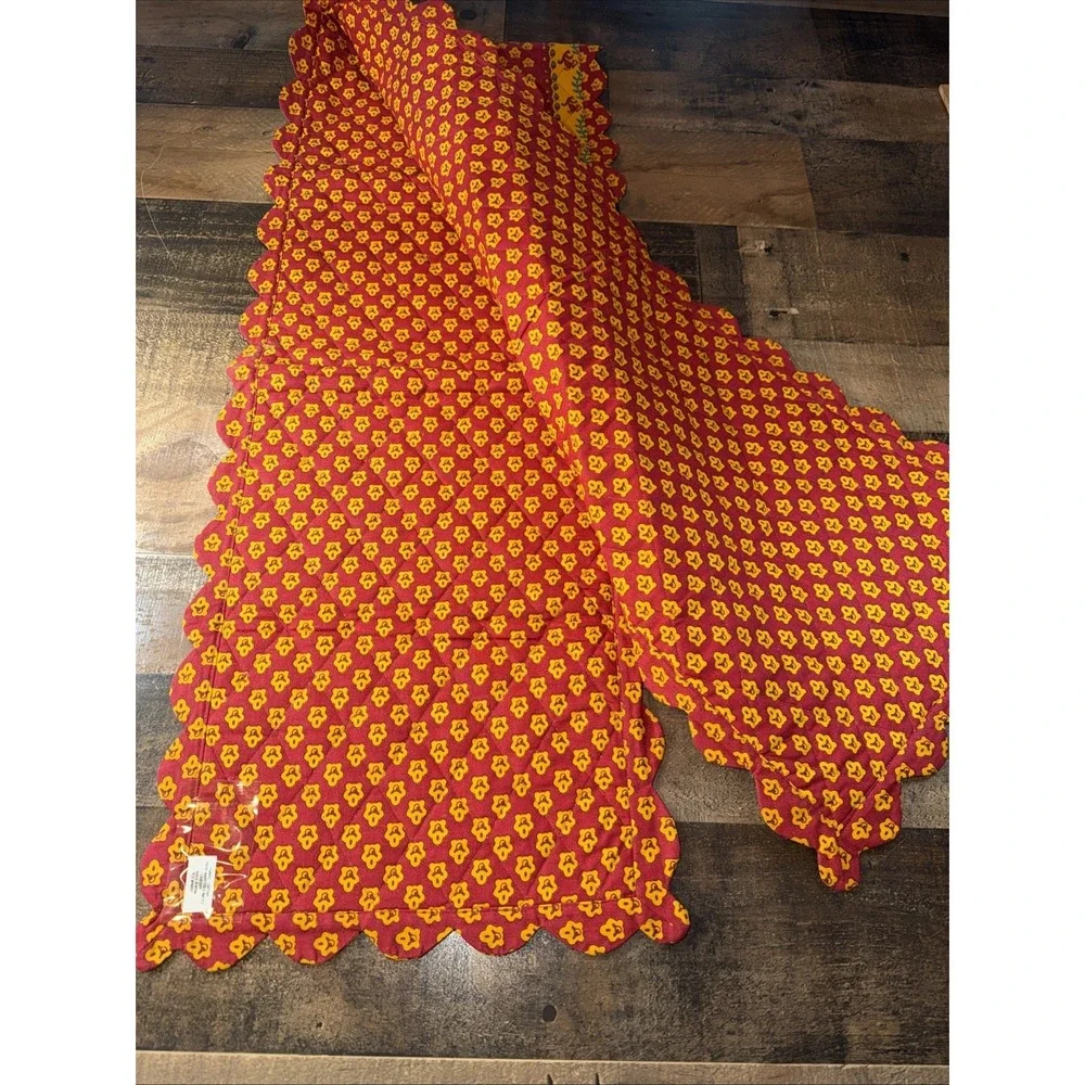 Quilted Table Runner 72x14 Cotton Indian Floral Red Yellow French Country
